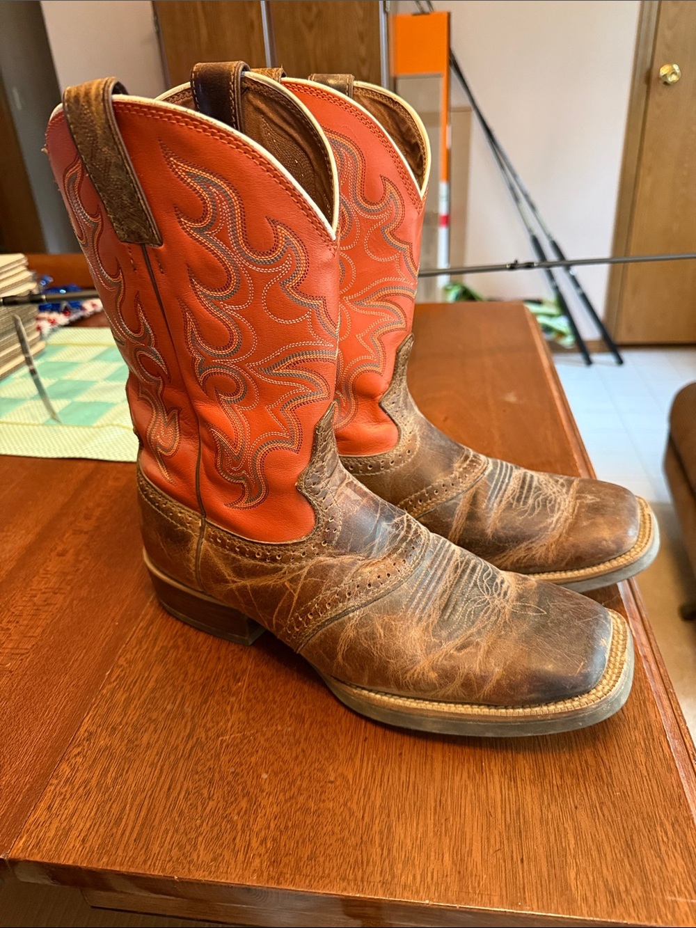 Justin Boots Orange Shaft Brown Leather Western Boots